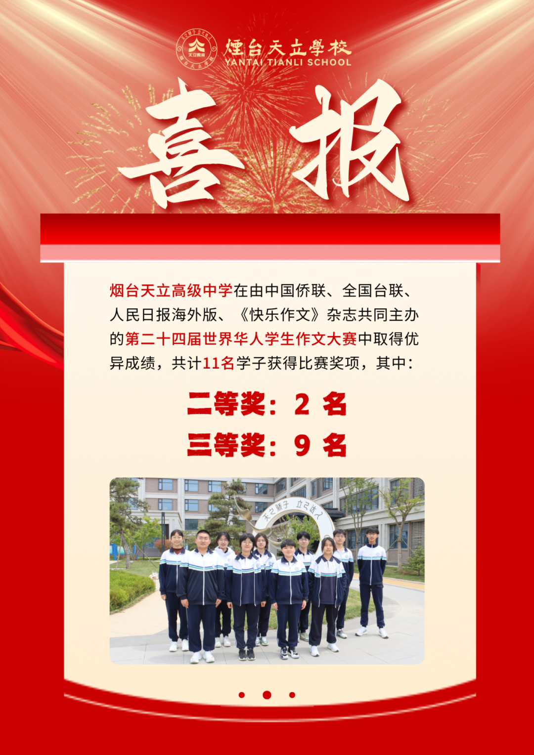 在由中国侨联、全国台联、人民日报海外版、《快乐作文》杂志共同主办的 中取得优异成绩，共计 学子获得比赛奖项，其中： (4).png